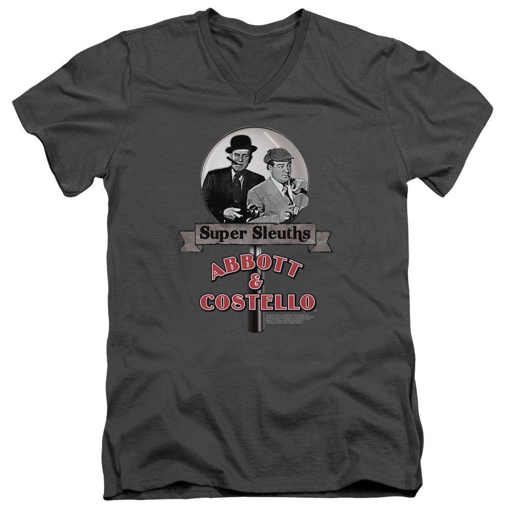 Abbott & Costello Super Sleuths Mens Slim Fit V-Neck T Shirt Charcoal Officially Licensed