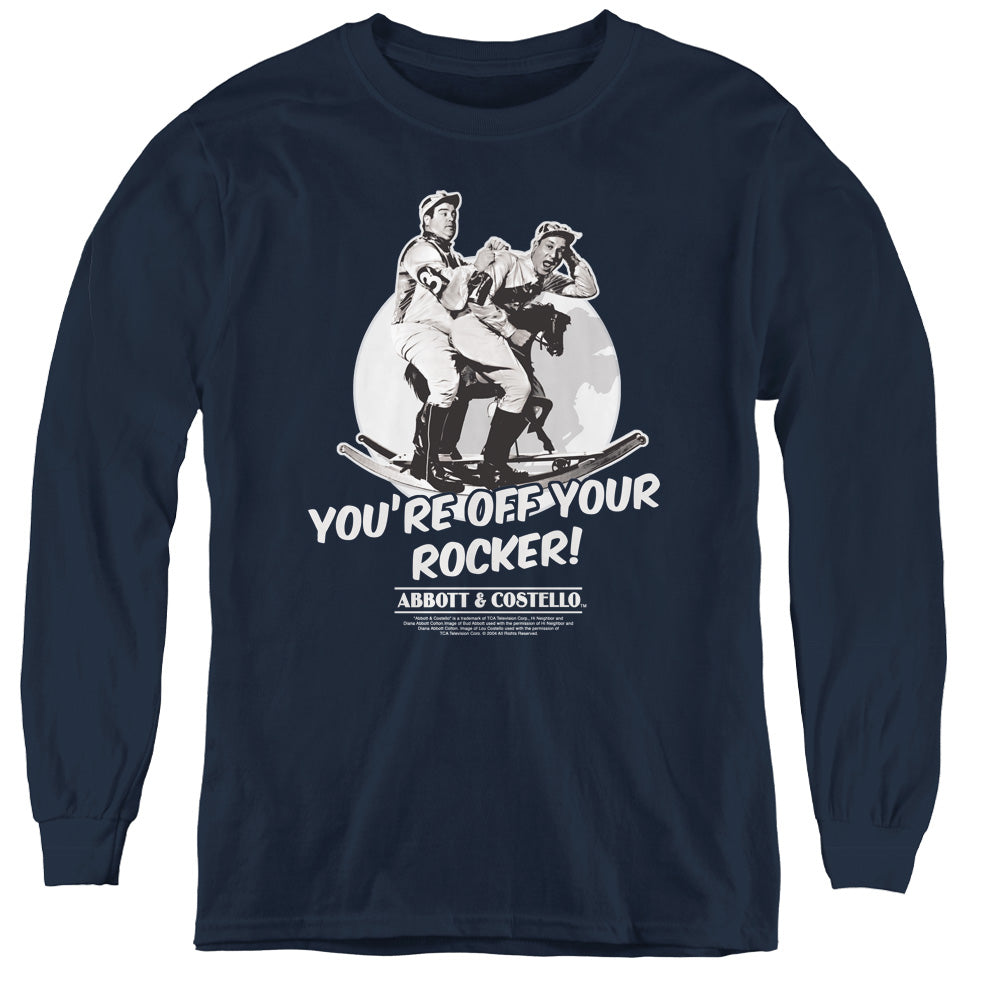 Abbott & Costello Off Your Rocker Long Sleeve Kids Youth T Shirt Navy Blue Officially Licensed