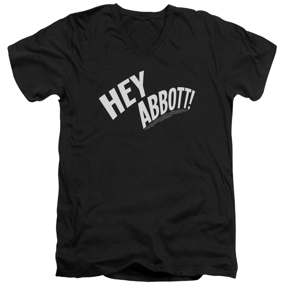 Abbott & Costello Hey Abbott Mens Slim Fit V-Neck T Shirt Black Officially Licensed