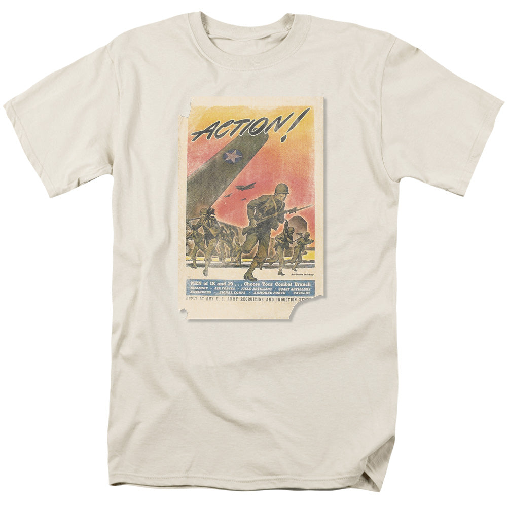 Army Action Poster Mens T Shirt Cream Officially Licensed