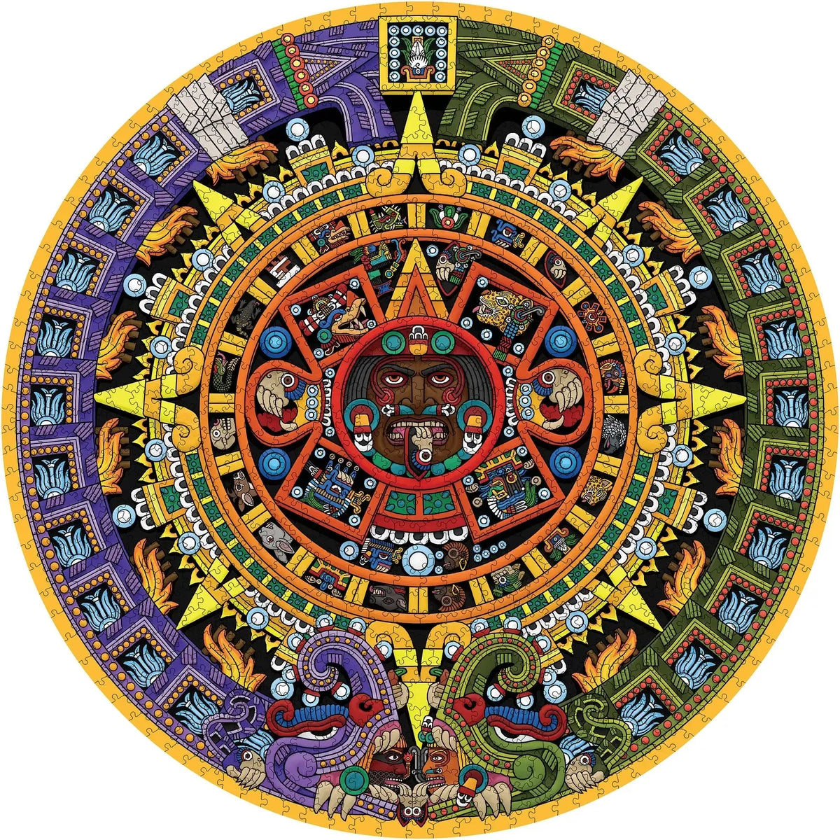 Aztec Sun Stone 1000 Piece Circular Jigsaw Puzzle Pomegranate