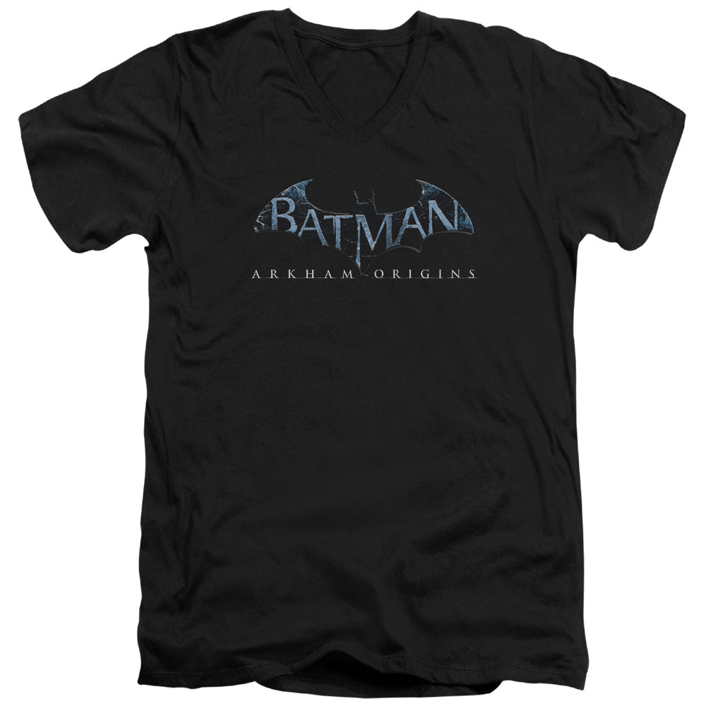 Batman Arkham Origins Logo Mens Slim Fit V Neck T Shirt Black Officially Licensed