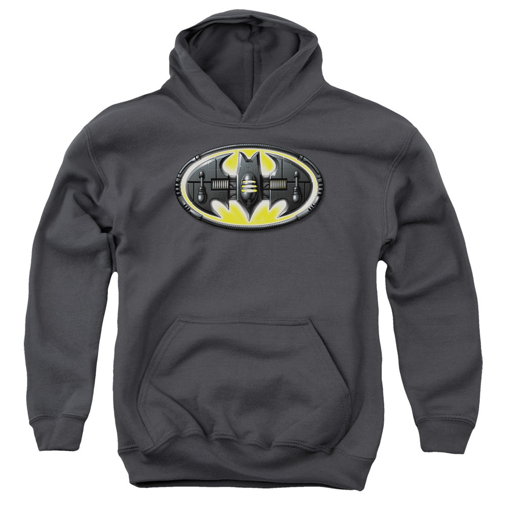 Batman Bat Mech Logo Kids Youth Hoodie Charcoal Officially Licensed