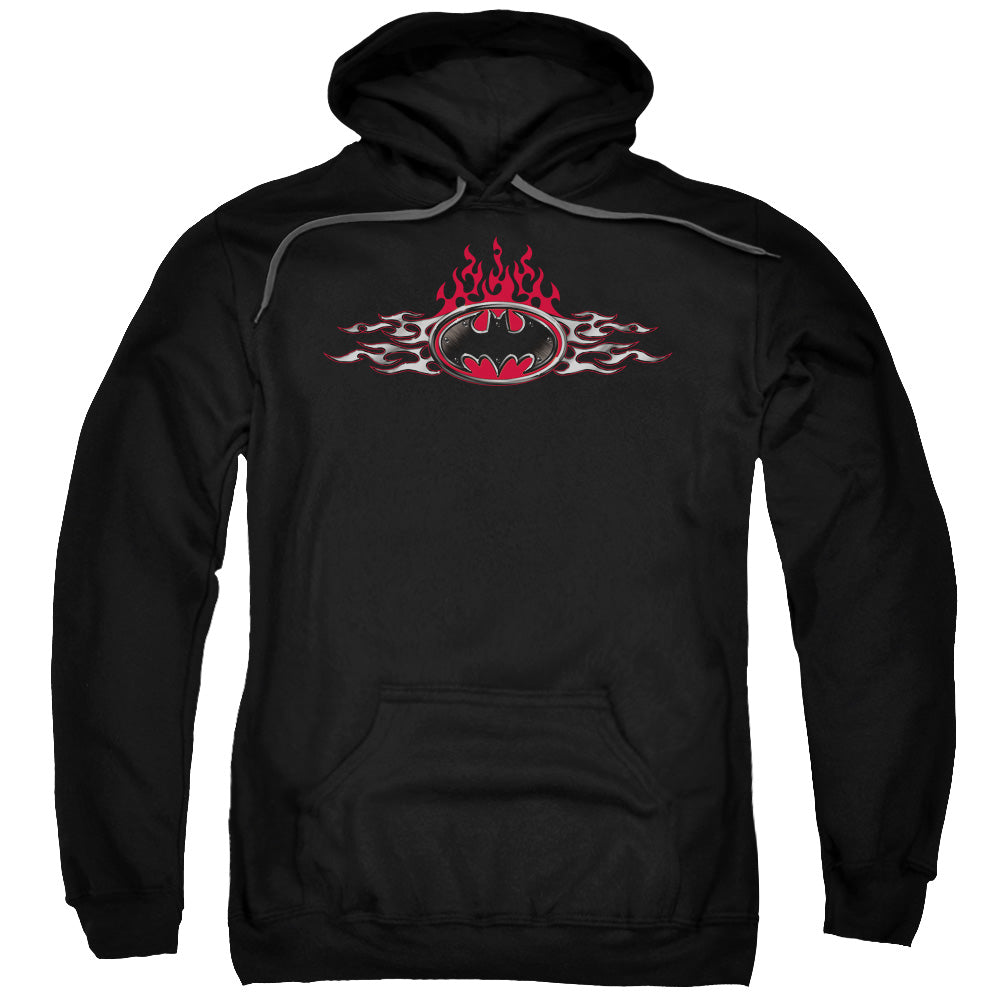 Batman Steel Flames Logo Mens Hoodie Black Officially Licensed
