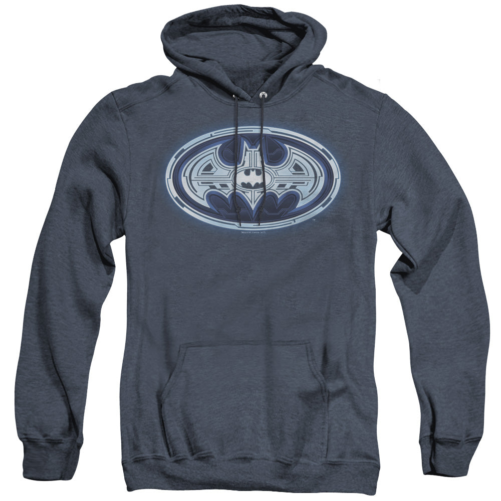 Batman Cyber Bat Shield Heather Mens Hoodie Navy Blue Officially Licensed