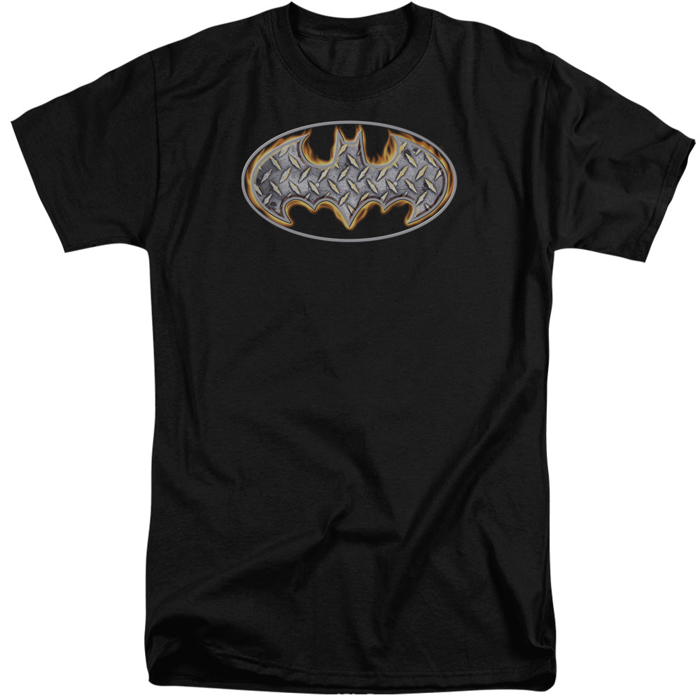 Batman Steel Fire Shield Mens Tall T Shirt Black Officially Licensed