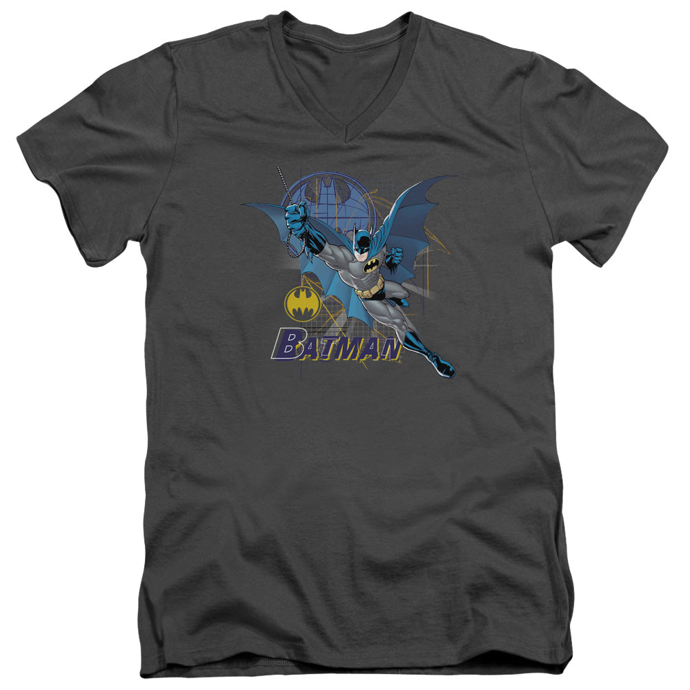 Batman Cape Outstretched Mens Slim Fit V Neck T Shirt Charcoal Officially Licensed
