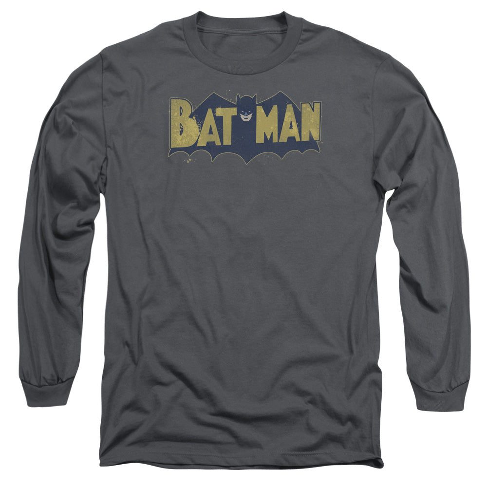Batman Vintage Logo Splater Mens Long Sleeve Shirt Charcoal Officially Licensed