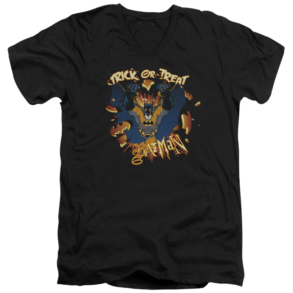 Batman Pumpkin Burst Mens Slim Fit V Neck T Shirt Black Officially Licensed