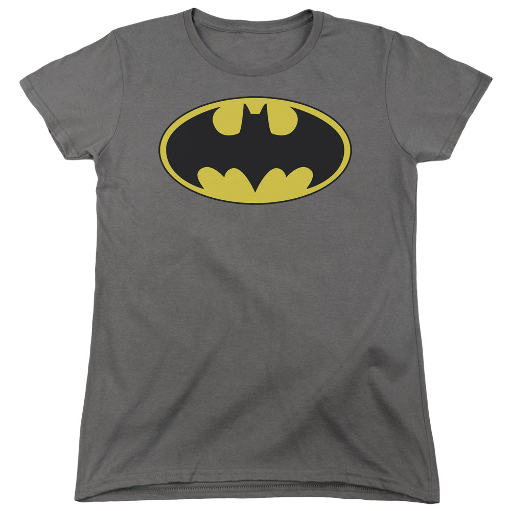Batman Classic Bat Logo Womens T Shirt Charcoal Officially Licensed