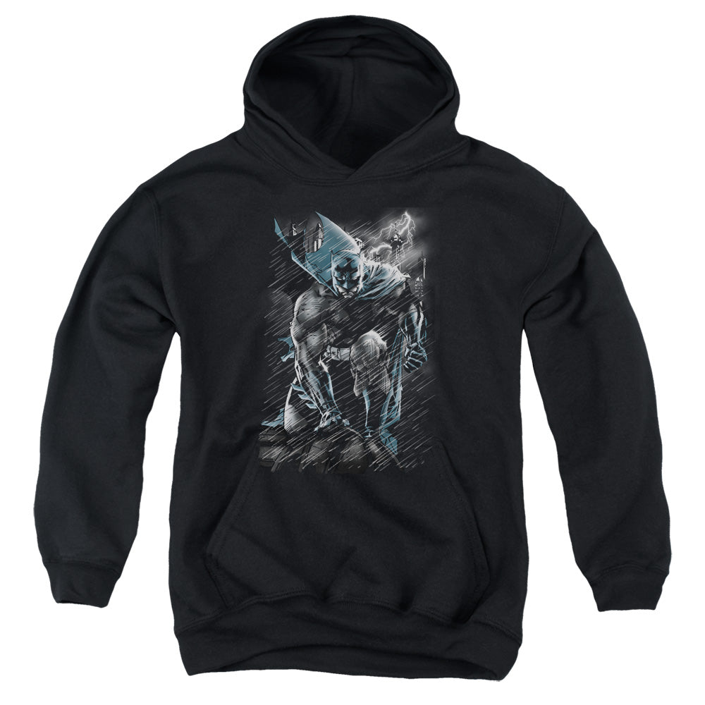 Batman In The Rain Kids Youth Hoodie Black Officially Licensed