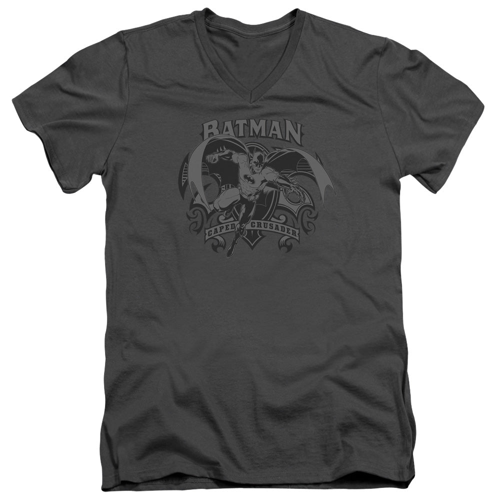 Batman Crusade Mens Slim Fit V Neck T Shirt Charcoal Officially Licensed