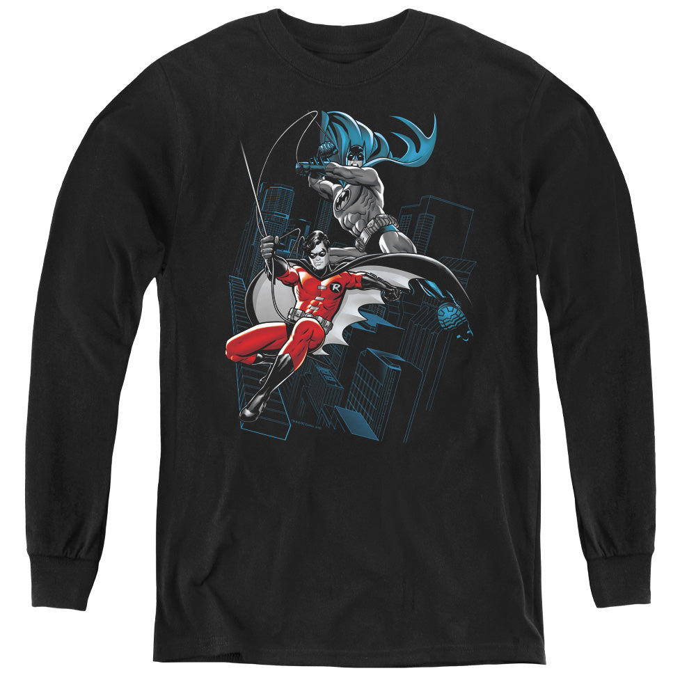 Batman Black And White Long Sleeve Kids Youth T Shirt Black Officially Licensed