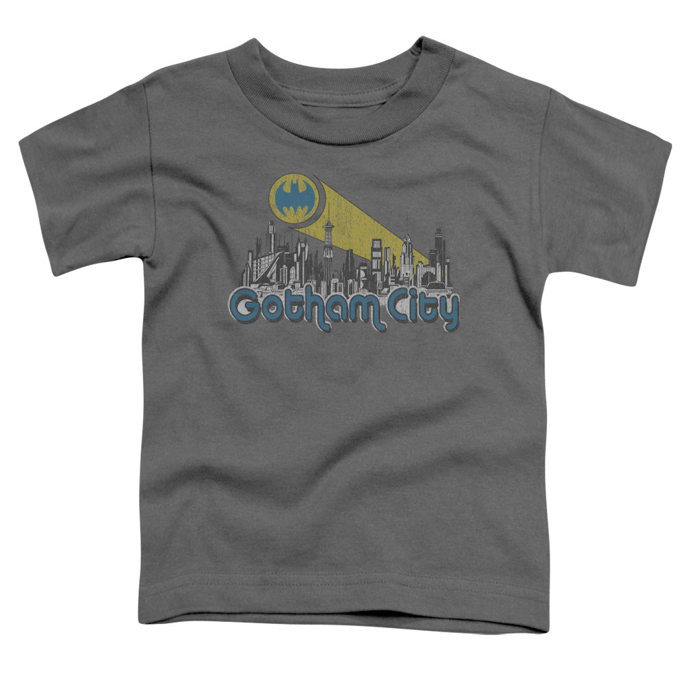 Batman Gotham City Distressed Toddler Kids Youth T Shirt Charcoal Officially Licensed