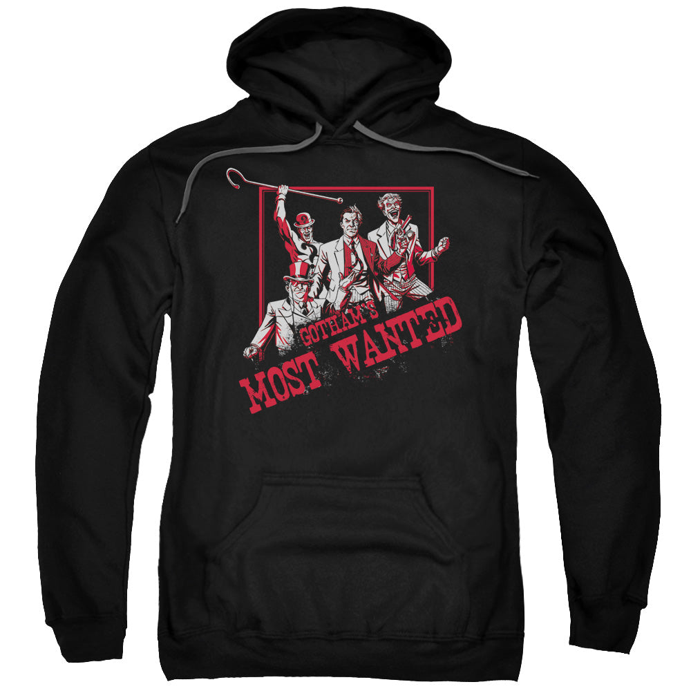Batman Gotham's Most Wanted Mens Hoodie Black Officially Licensed