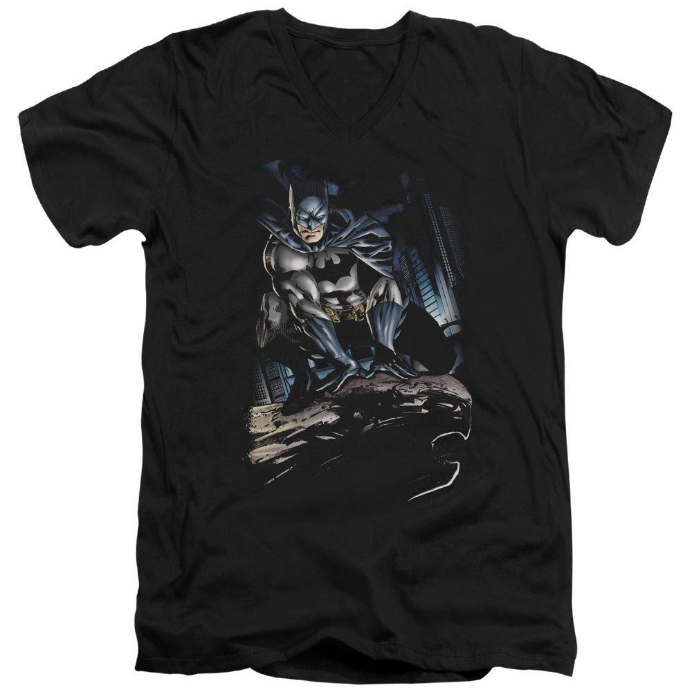Batman Perched Mens Slim Fit V Neck T Shirt Black Officially Licensed