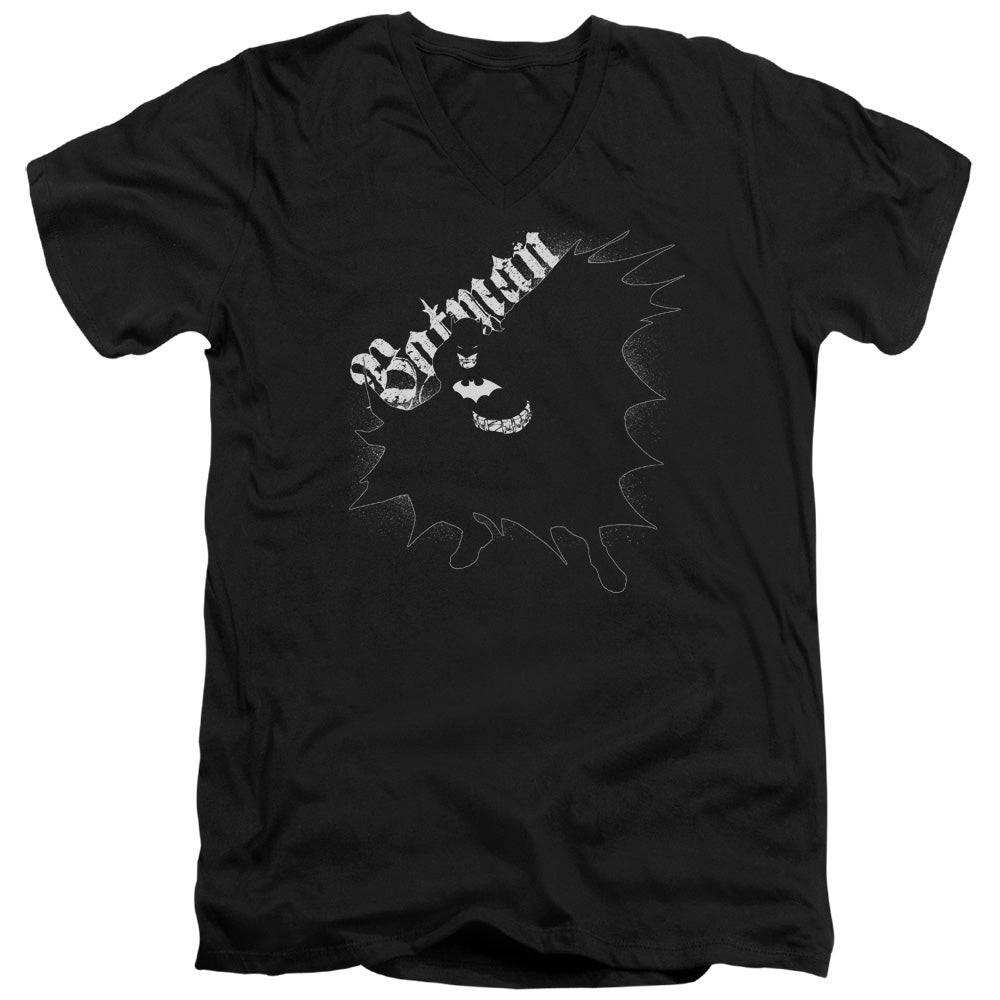Batman Darkness Mens Slim Fit V Neck T Shirt Black Officially Licensed