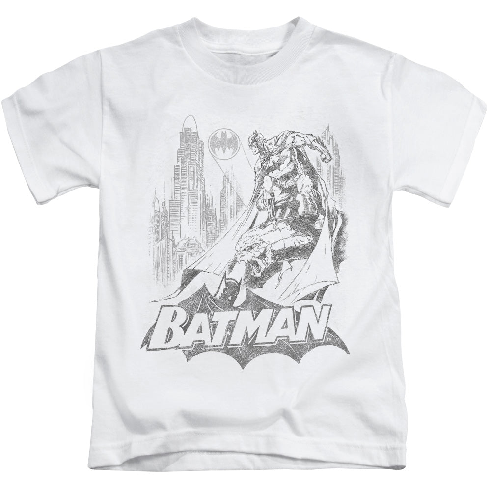 Batman Bat Sketch Juvenile Kids Youth T Shirt White Officially Licensed