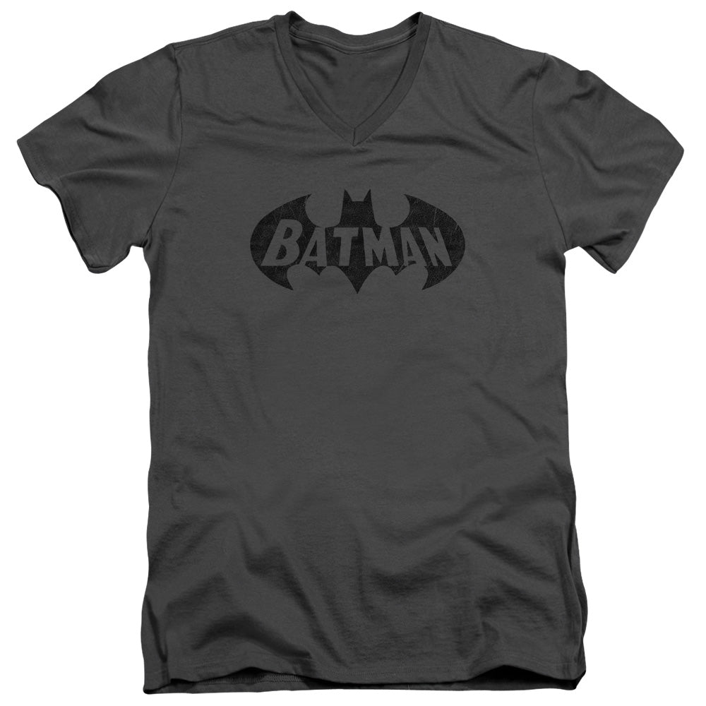 Batman Crackle Bat Mens Slim Fit V Neck T Shirt Charcoal Officially Licensed
