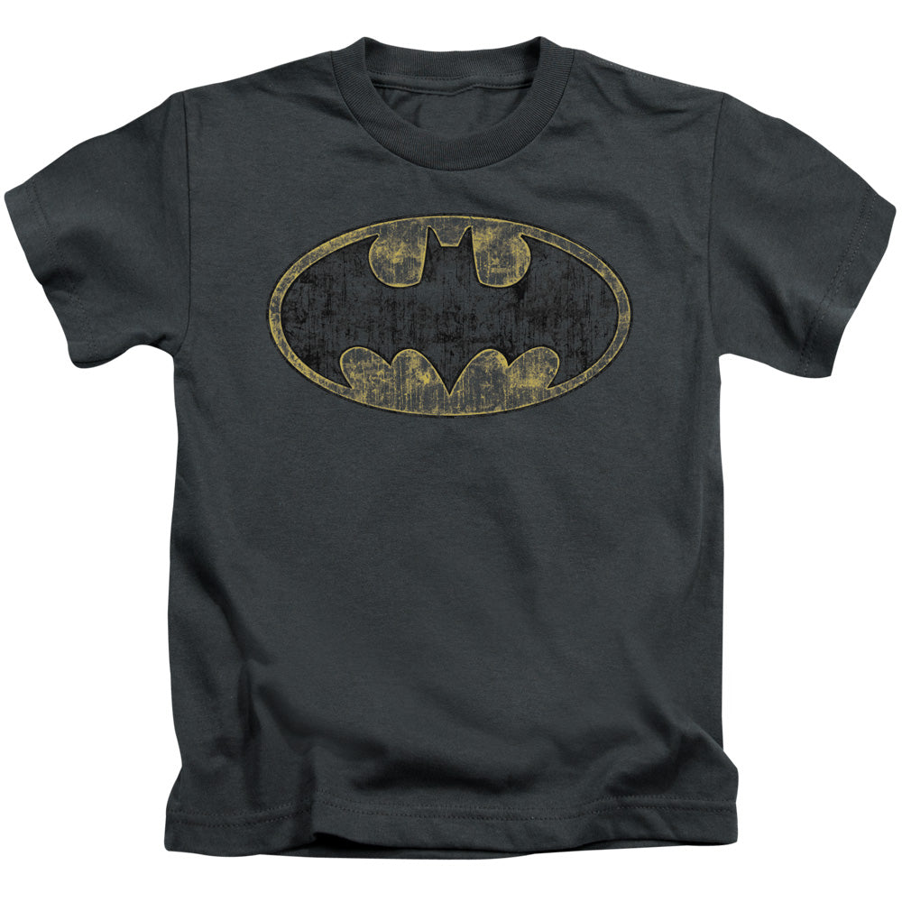 Batman Tatered Logo Juvenile Kids Youth T Shirt Charcoal Officially Licensed