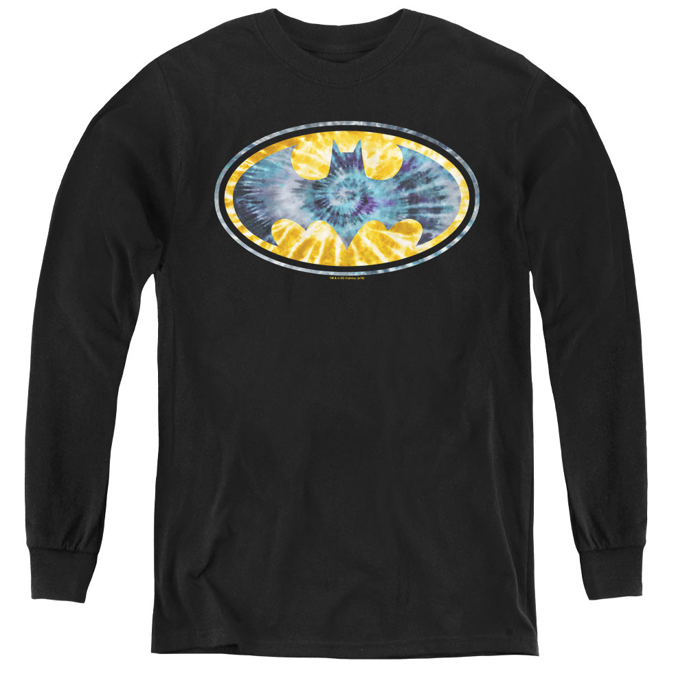 Batman Tie Dye 3 Long Sleeve Kids Youth T Shirt Black Officially Licensed