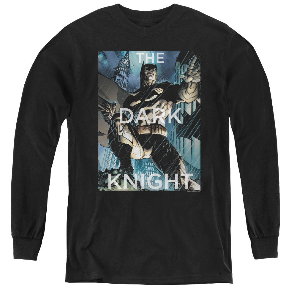 Batman Fighting The Storm Long Sleeve Kids Youth T Shirt Black Officially Licensed