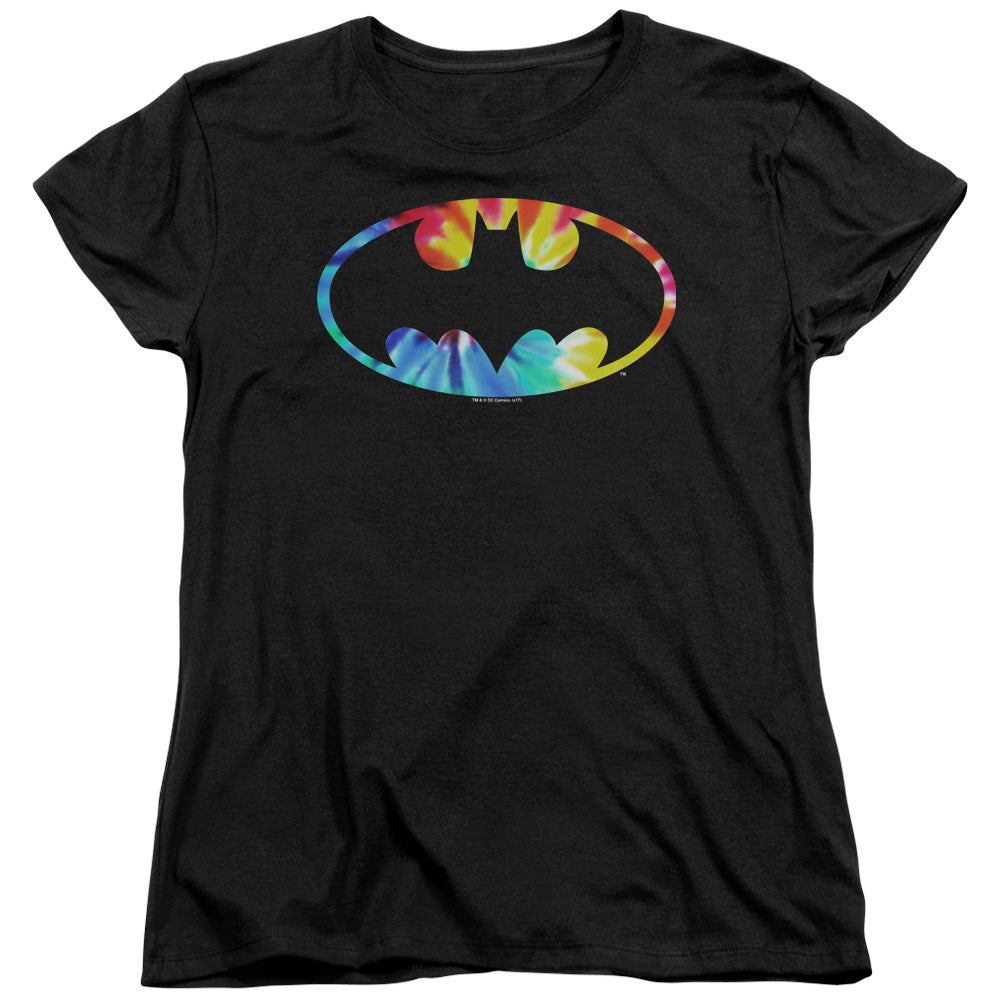 Batman Tie Dye Batman Logo Womens T Shirt Black Officially Licensed