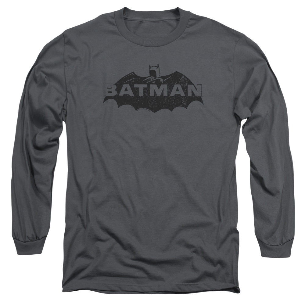 Batman Newsprint Logo Mens Long Sleeve Shirt Charcoal Officially Licensed