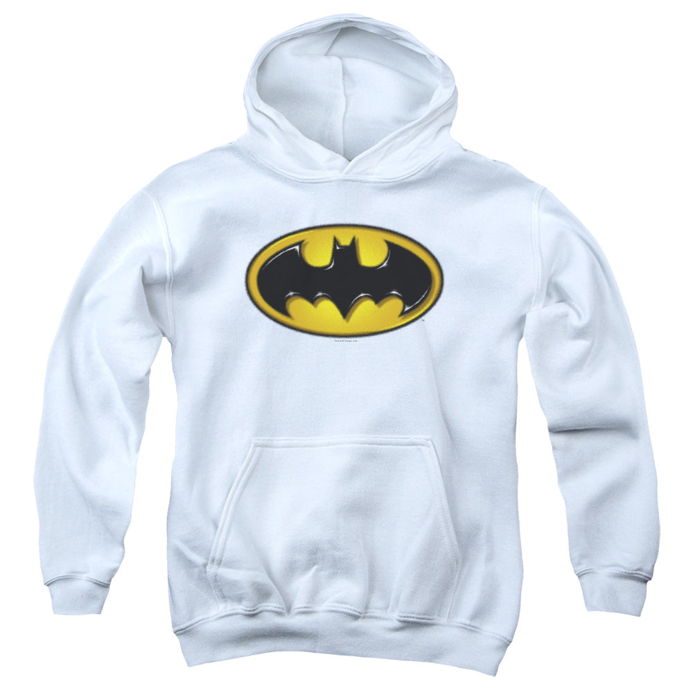 Batman Airbrush Bat Symbol Kids Youth Hoodie White Officially Licensed