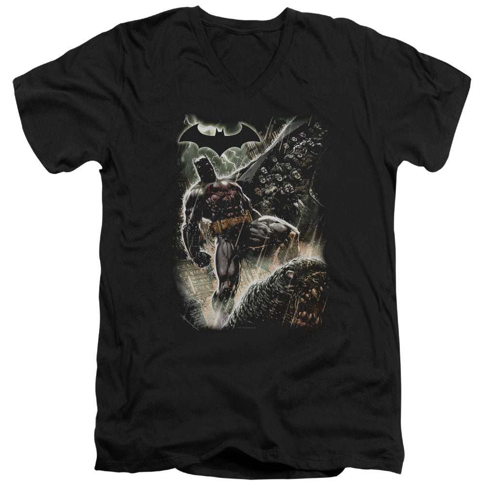 Batman Family Mens Slim Fit V Neck T Shirt Black Officially Licensed
