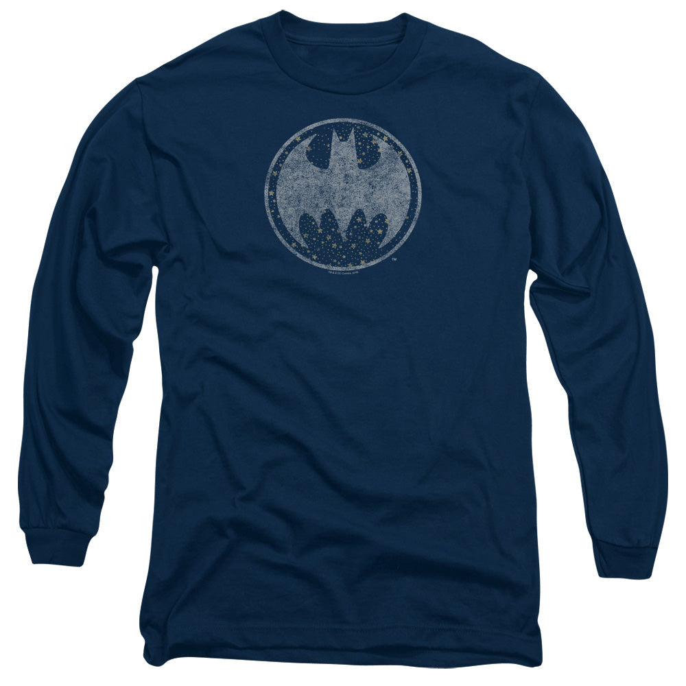 Batman Starry Night Shield Mens Long Sleeve Shirt Navy Blue Officially Licensed