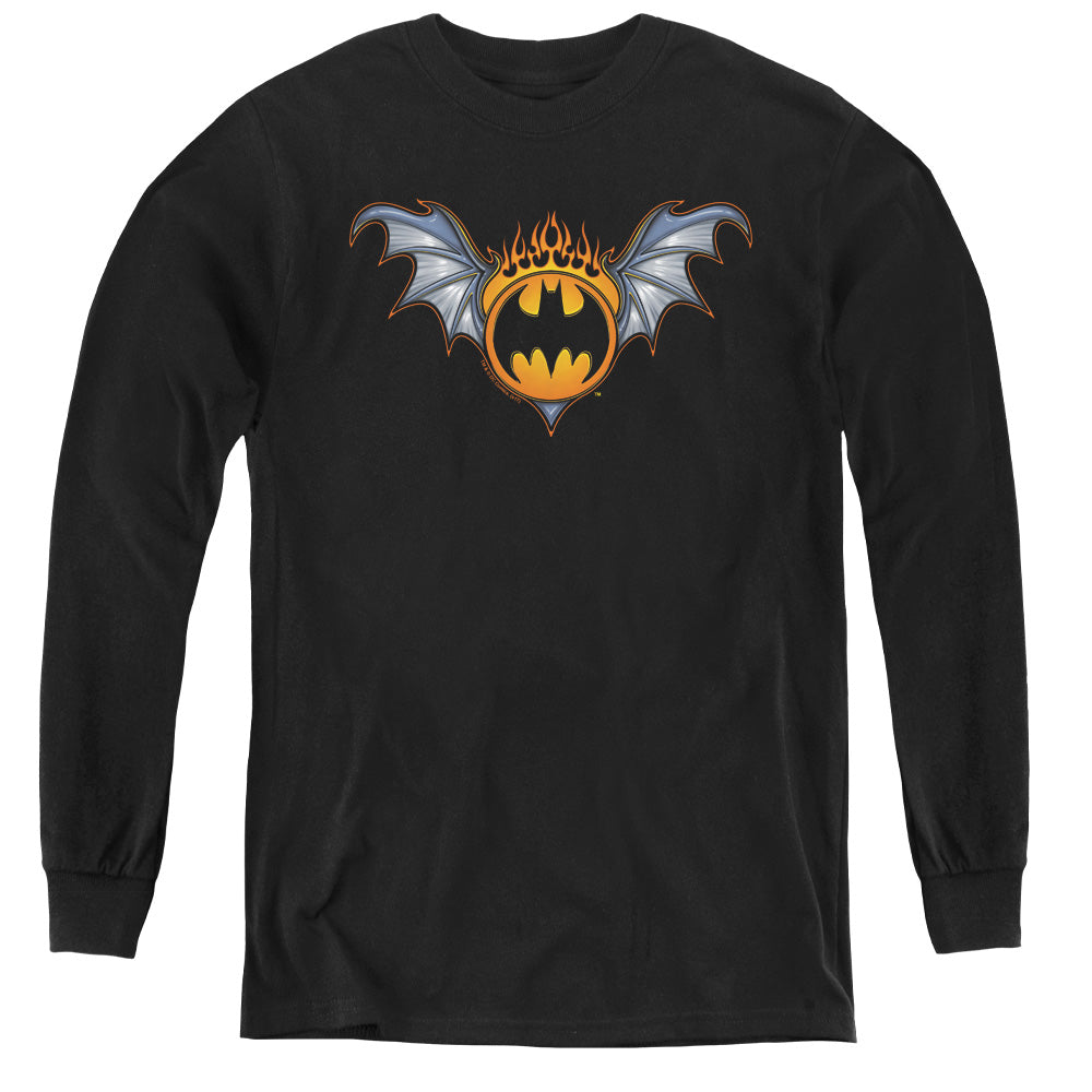 Batman Bat Wings Logo Long Sleeve Kids Youth T Shirt Black Officially Licensed