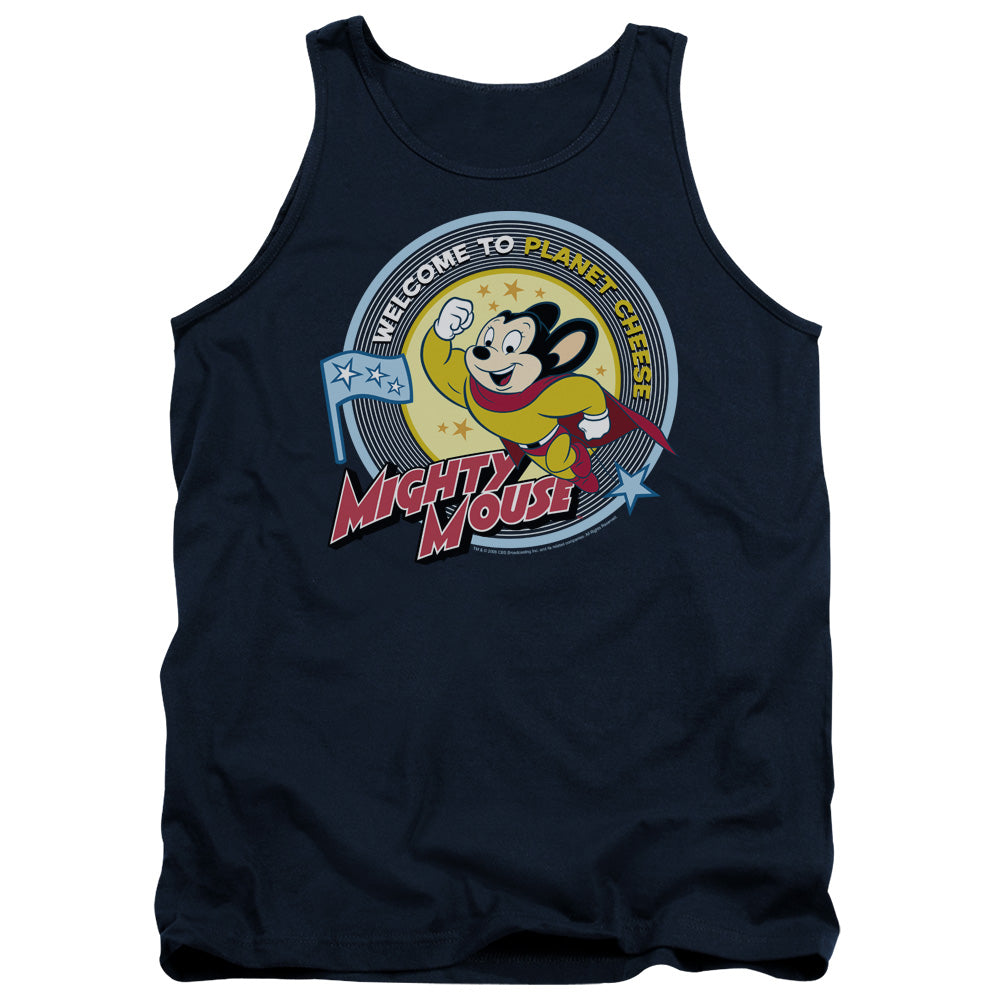 Mighty Mouse Planet Cheese Mens Tank Top Shirt Navy Blue Officially Licensed