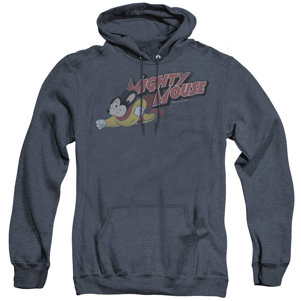 Mighty Mouse Mighty Retro Heather Mens Hoodie Navy Blue Officially Licensed