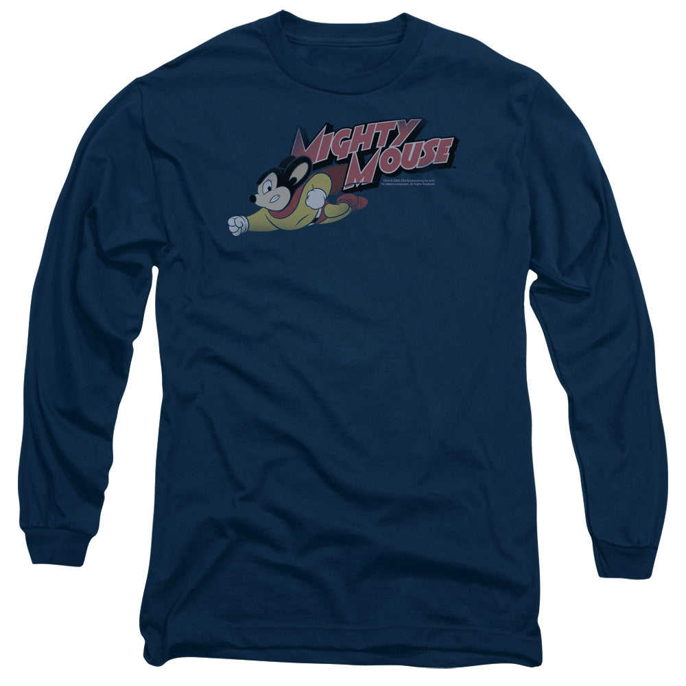 Mighty Mouse Mighty Retro Mens Long Sleeve Shirt Navy Blue Officially Licensed