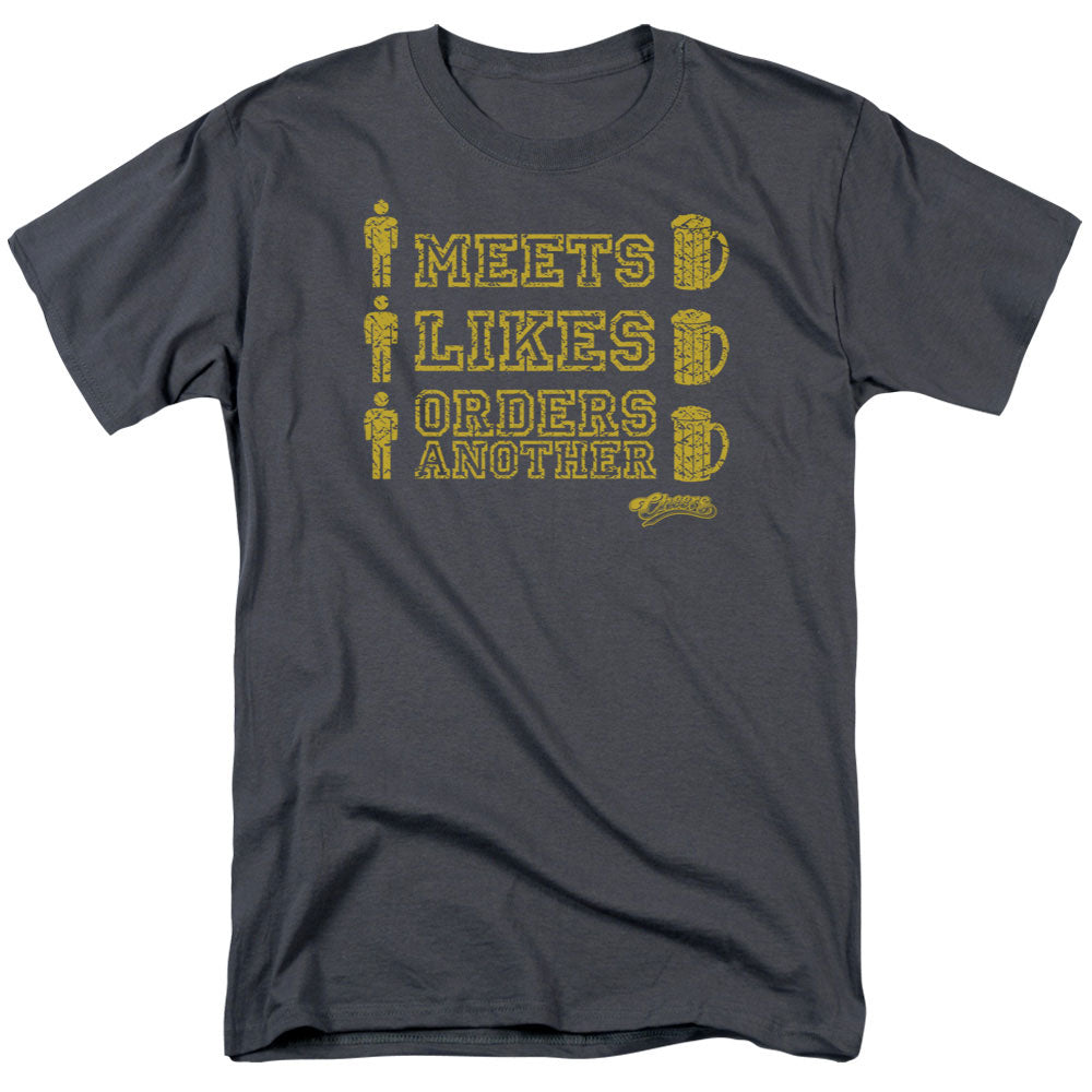 Cheers Man Meets Beer Mens T Shirt Charcoal Officially Licensed