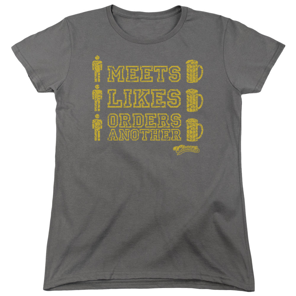 Cheers Man Meets Beer Womens T Shirt Charcoal Officially Licensed