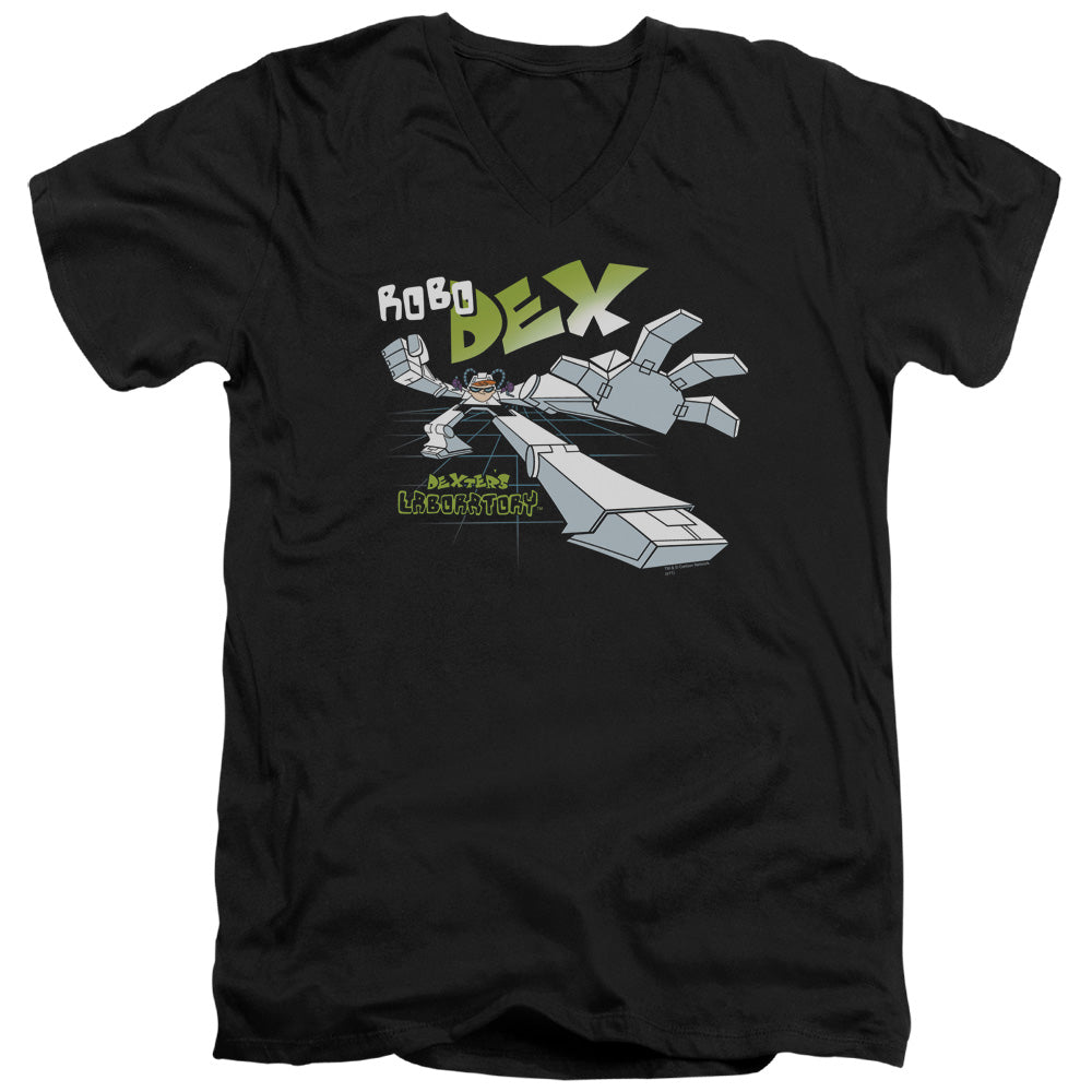 Dexters Laboratory Robo Dex Mens Slim Fit V-Neck T Shirt Black Officially Licensed