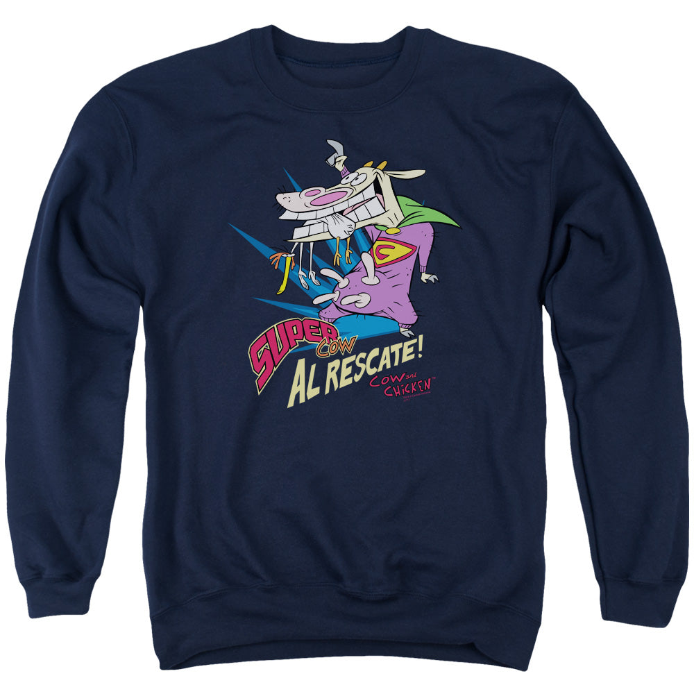 Cow & Chicken Super Cow Mens Crewneck Sweatshirt Navy Officially Licensed