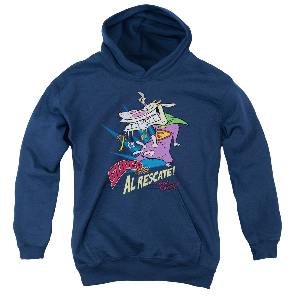 Cow & Chicken Super Cow Kids Youth Hoodie Navy Blue Officially Licensed