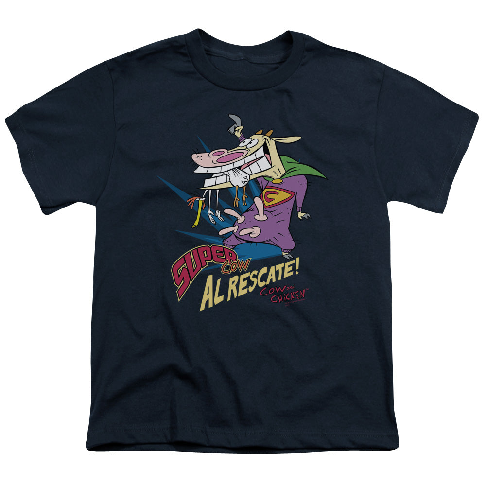 Cow & Chicken Super Cow Kids Youth T Shirt Navy Blue Officially Licensed