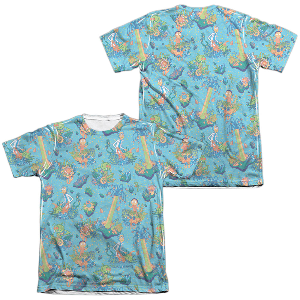 Rick And Morty Ricktanical Front Back Print Mens Poly Cotton T Shirt White