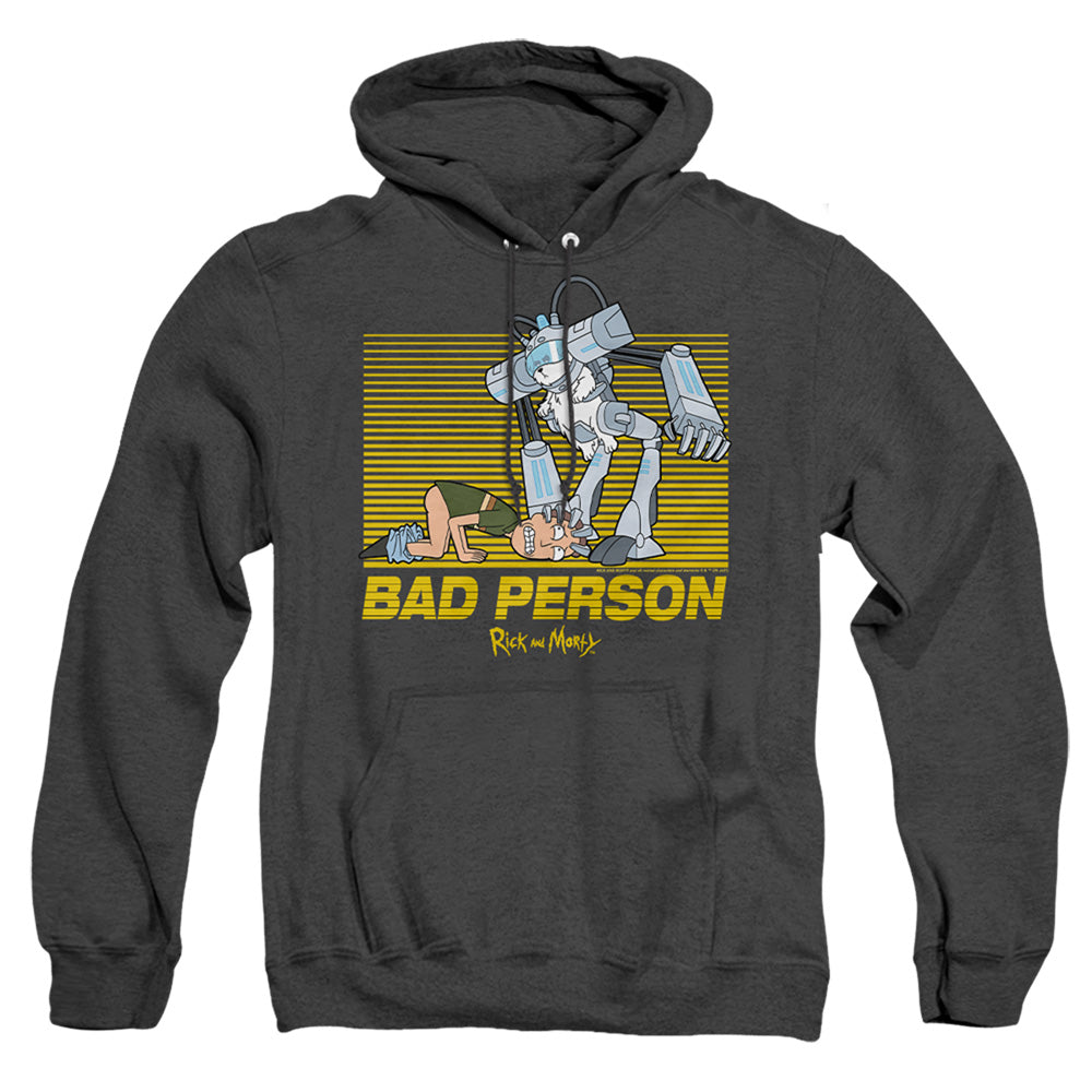 Rick And Morty Bad Person Heather Mens Hoodie Black Officially Licensed