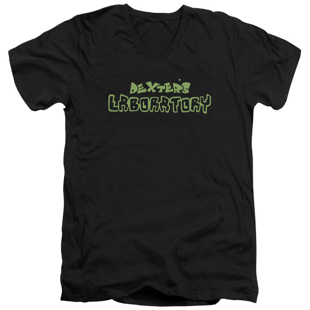 Dexters Laboratory Dexters Logo Mens Slim Fit V Neck T Shirt Black Officially Licensed