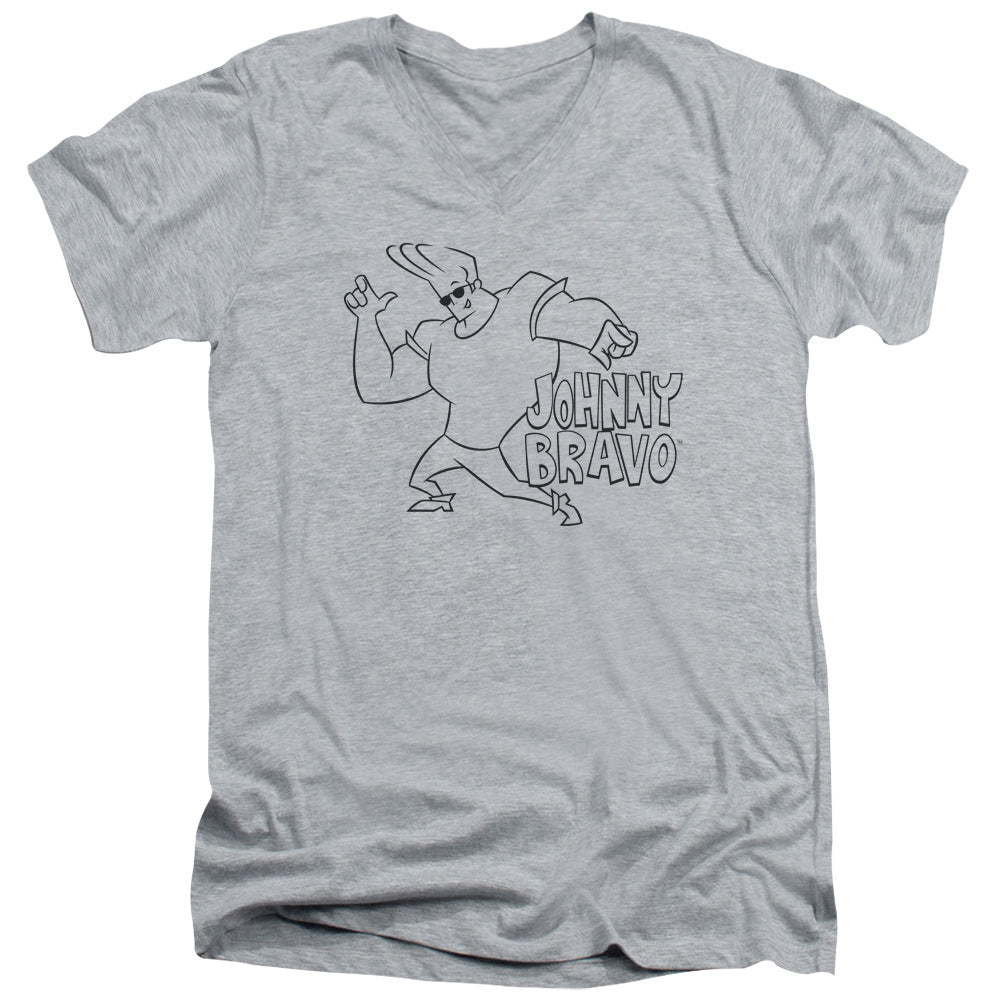 Johnny Bravo Jb Line Art Mens Slim Fit V Neck T Shirt Athletic Heather Officially Licensed