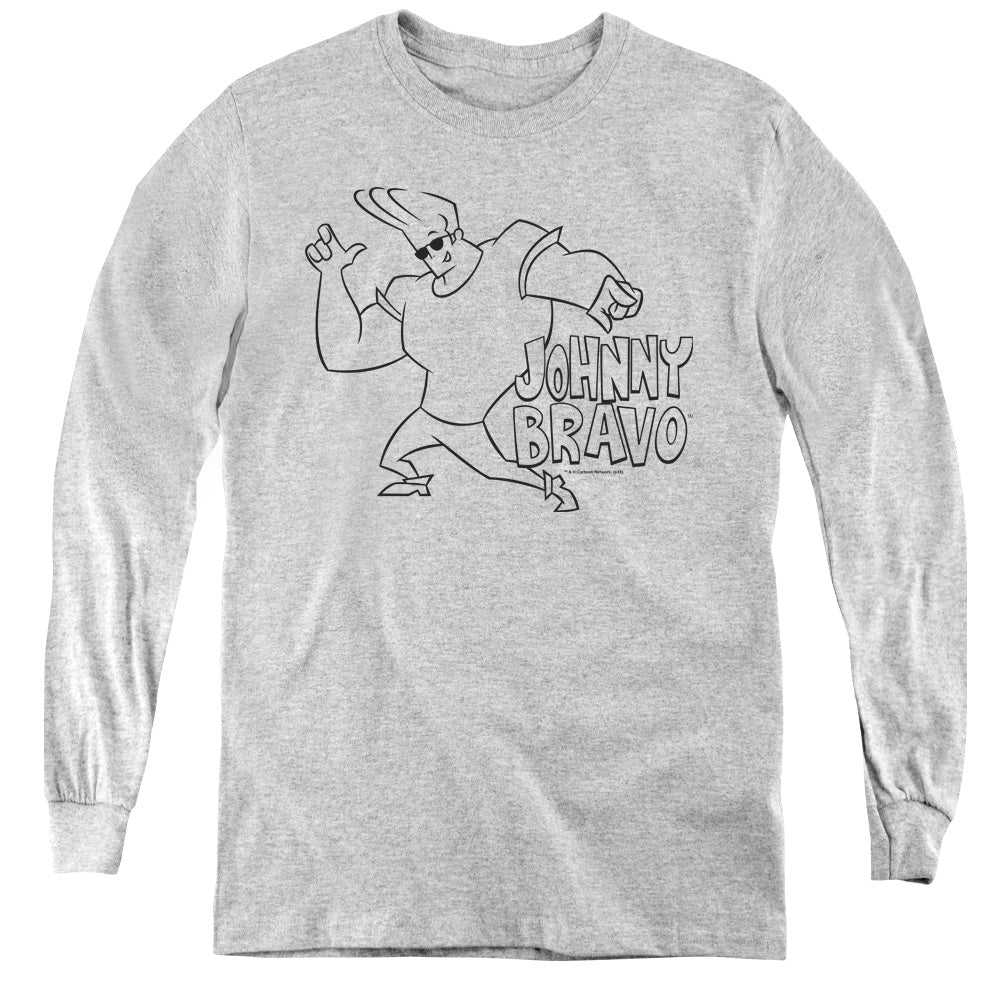 Johnny Bravo Jb Line Art Long Sleeve Kids Youth T Shirt Athletic Heather Officially Licensed