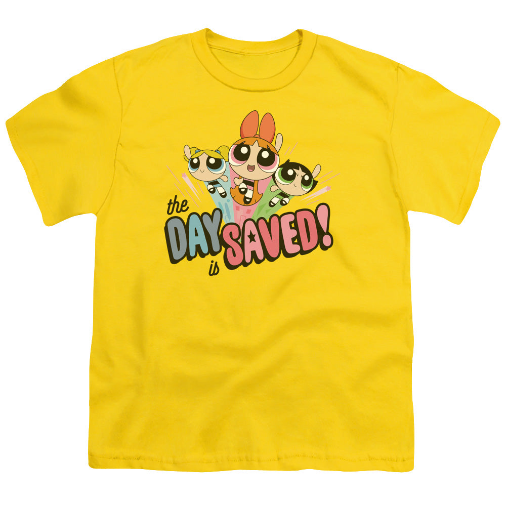 Powerpuff Girls the Day is Saved Kids Youth T Shirt Yellow Officially Licensed