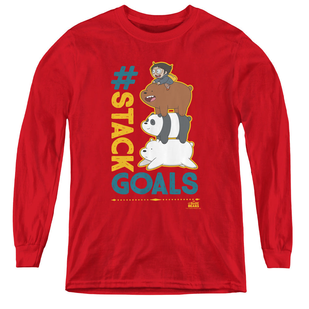 We Bare Bears Stack Goals Long Sleeve Kids Youth T Shirt Red Officially Licensed