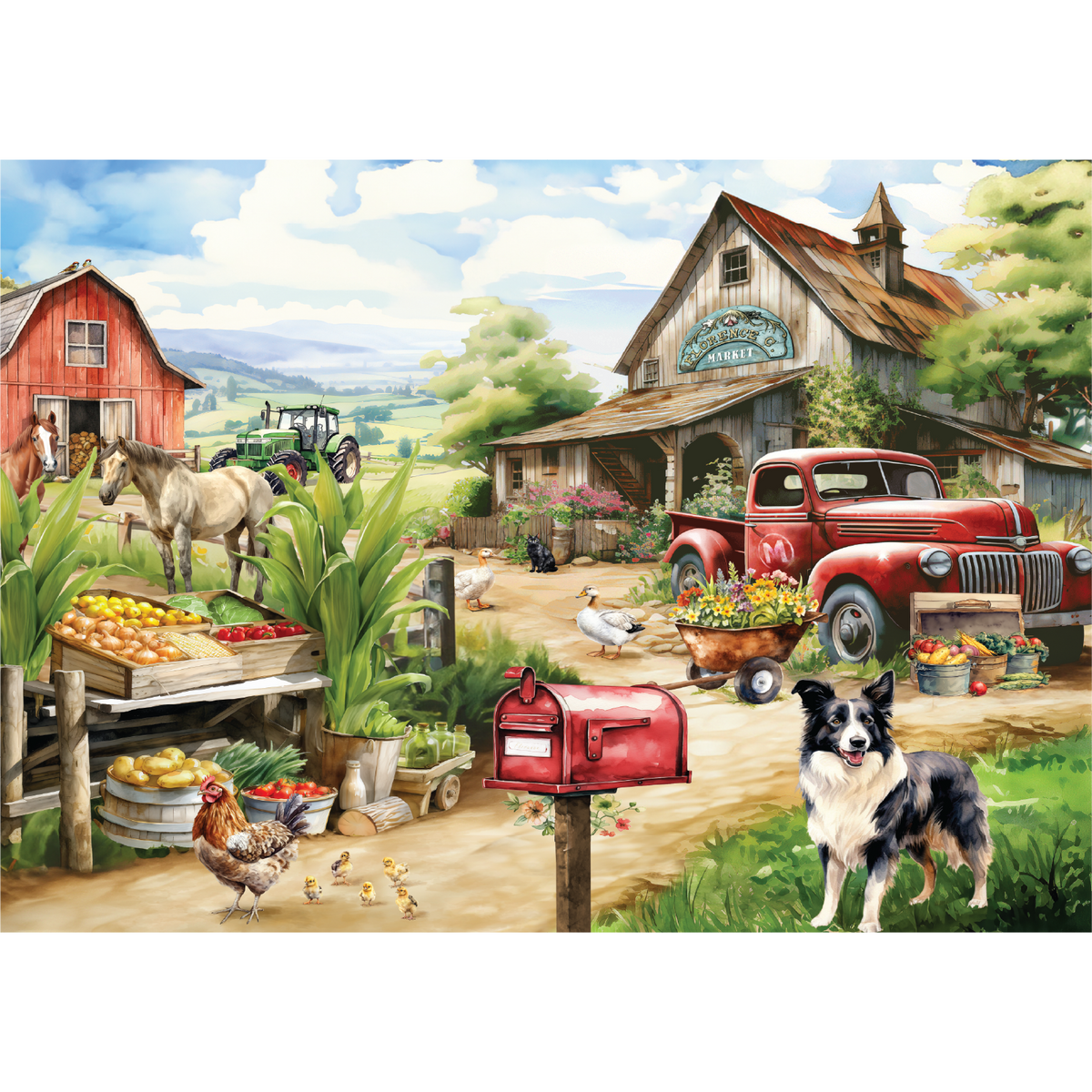 Countryside Market 500 Piece Jigsaw Puzzle in Shaped Box Springbok