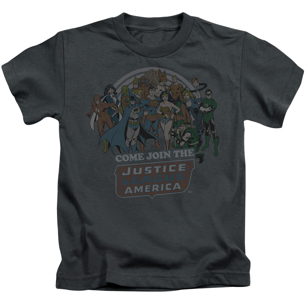 DC Comics Join the Justice League Juvenile Kids Youth T Shirt Charcoal Officially Licensed